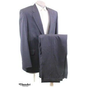 Sergio Marcello Milano 2 Piece Suit Blue Checked Wool 42XL Pleated Fronts 36" W